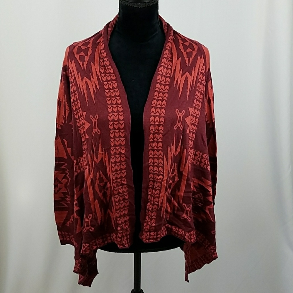 Oh‎ MG women S cardigan sweater open front Aztec print waterfall lagenlook boho